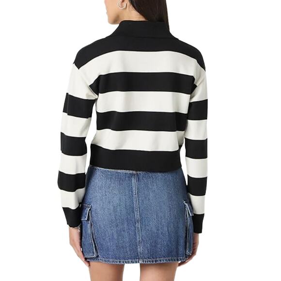 Amazon's The Drop Joan Split-Neck Polo Sweater Sz S New $50 Black White Striped - Picture 10 of 11